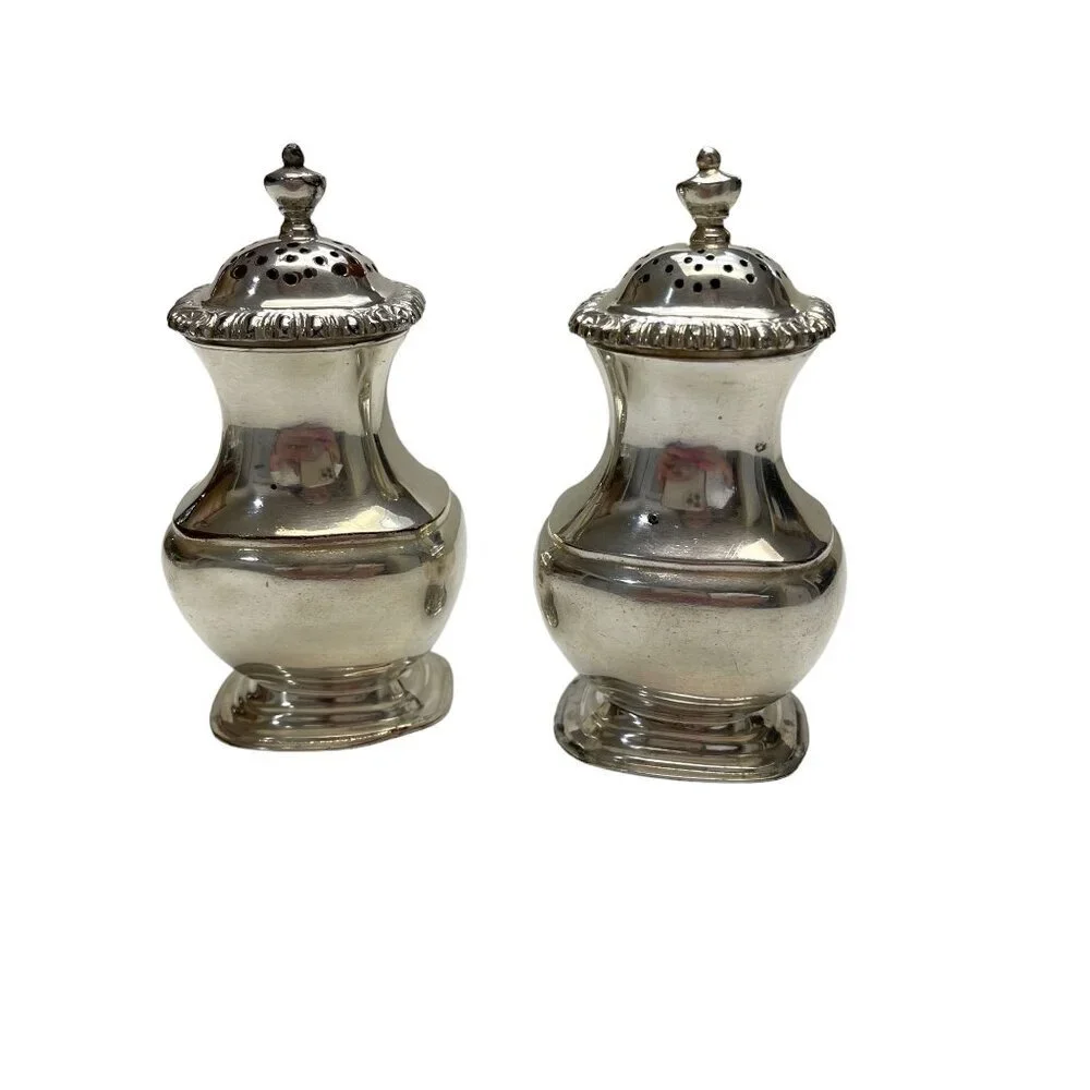Two Silver Plate Salt Pepper Shakers Marked Super Fine EPC Electroplated Copper